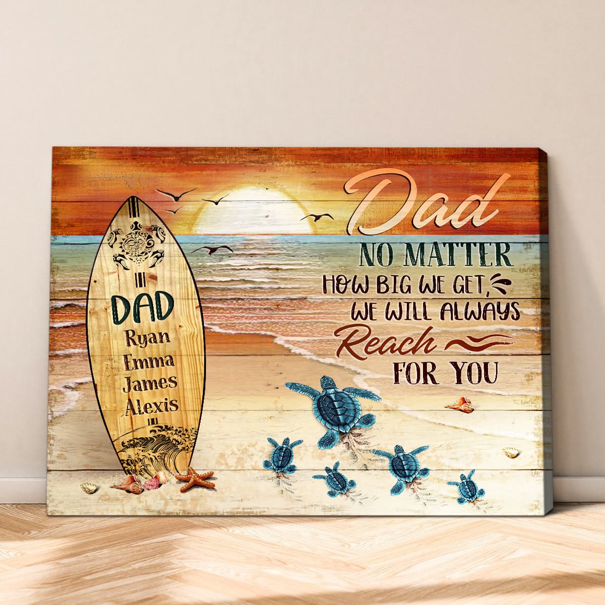 Dad No Matter How Big We Get Canvas Art – Father’s Day Personalized Sea Turtles Name