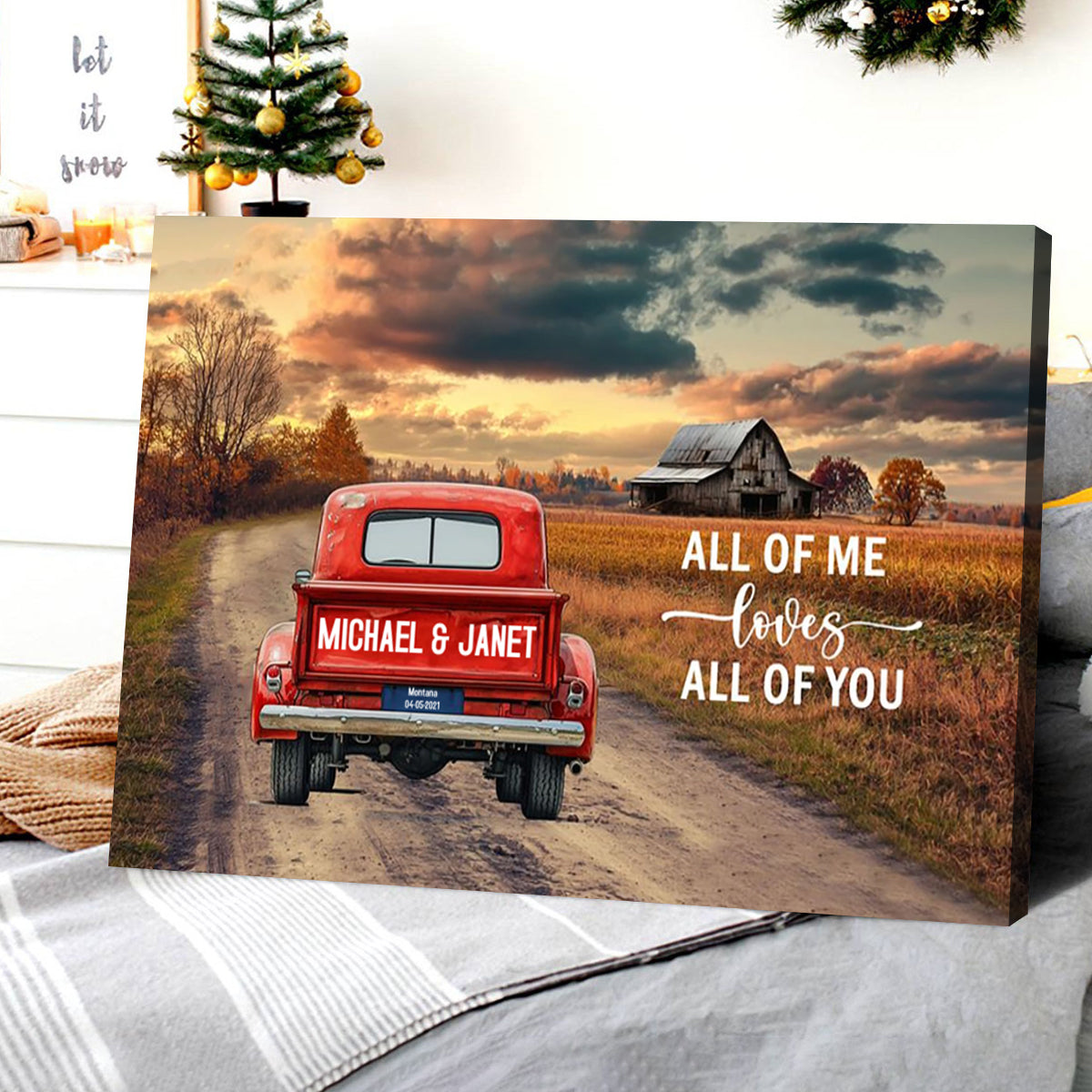 Personalized Rustic Couple Gift God Blessed The Broken Road Truck Canvas Poster