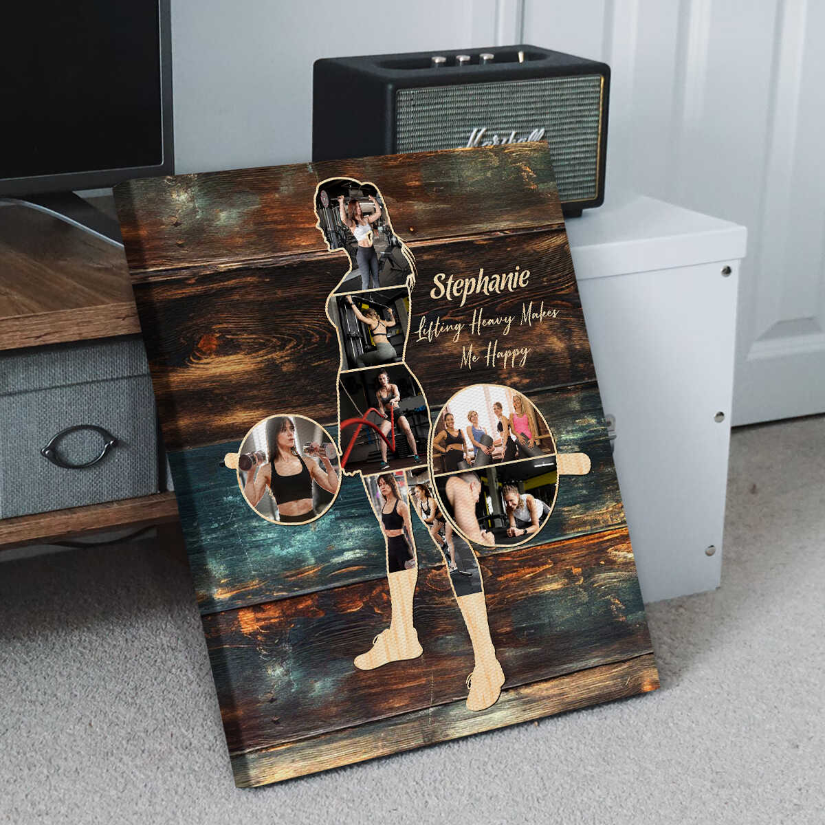 Personalized Weightlifting Women Canvas, Custom Weightlifting Lover Photo Collage Canvas