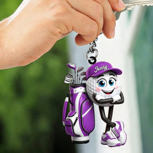 Arms Crossed Golf Ball Keychain - Personalized Cute Golf Mascot Keychain Gift for Male & Female Golfer