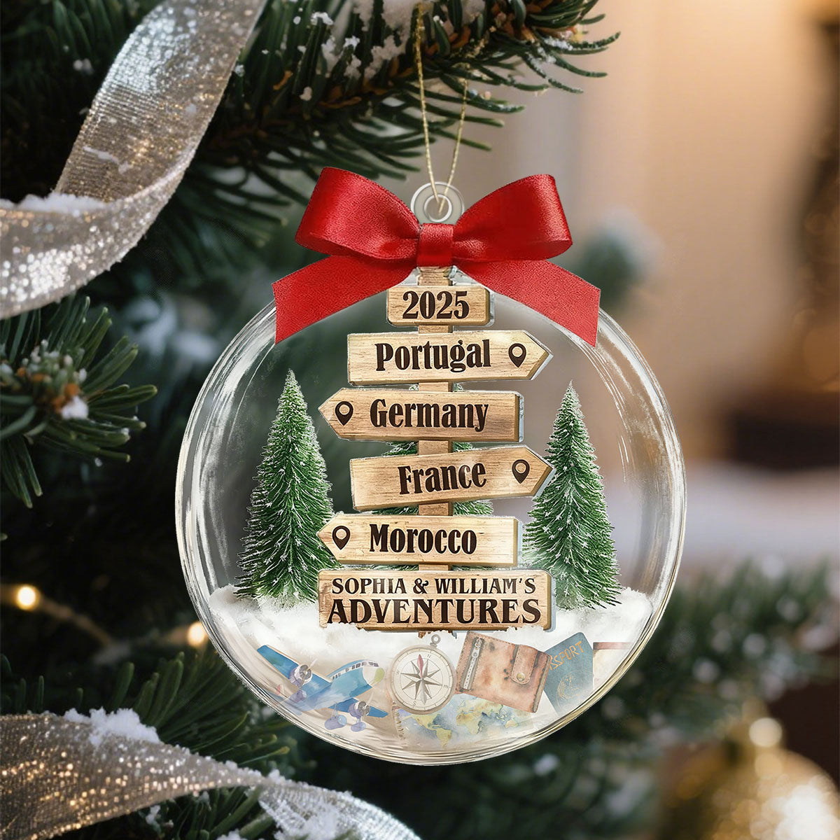 Christmas Ornament Travel Sign Post - Personalized Acrylic Ornament
