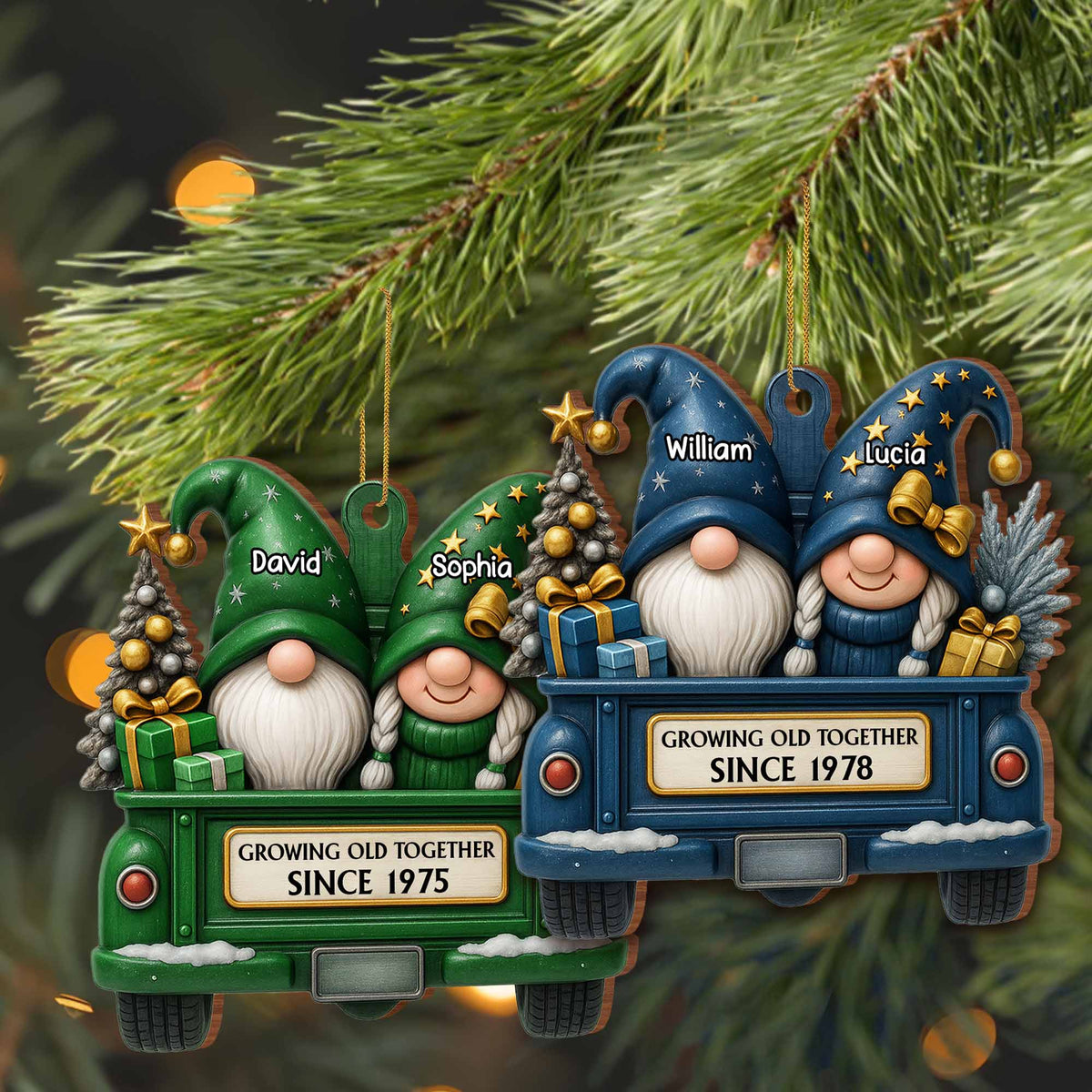 Growing Old Together, Christmas Red Truck Couples, Personalized Wood Ornament, Gift for Parents