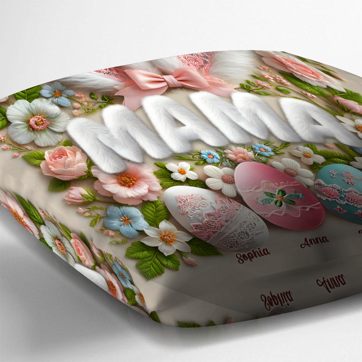 Personalized Easter Bunny Grandma Pillow - Custom Name Throw Pillow Gift for Grandma, Mother's Day
