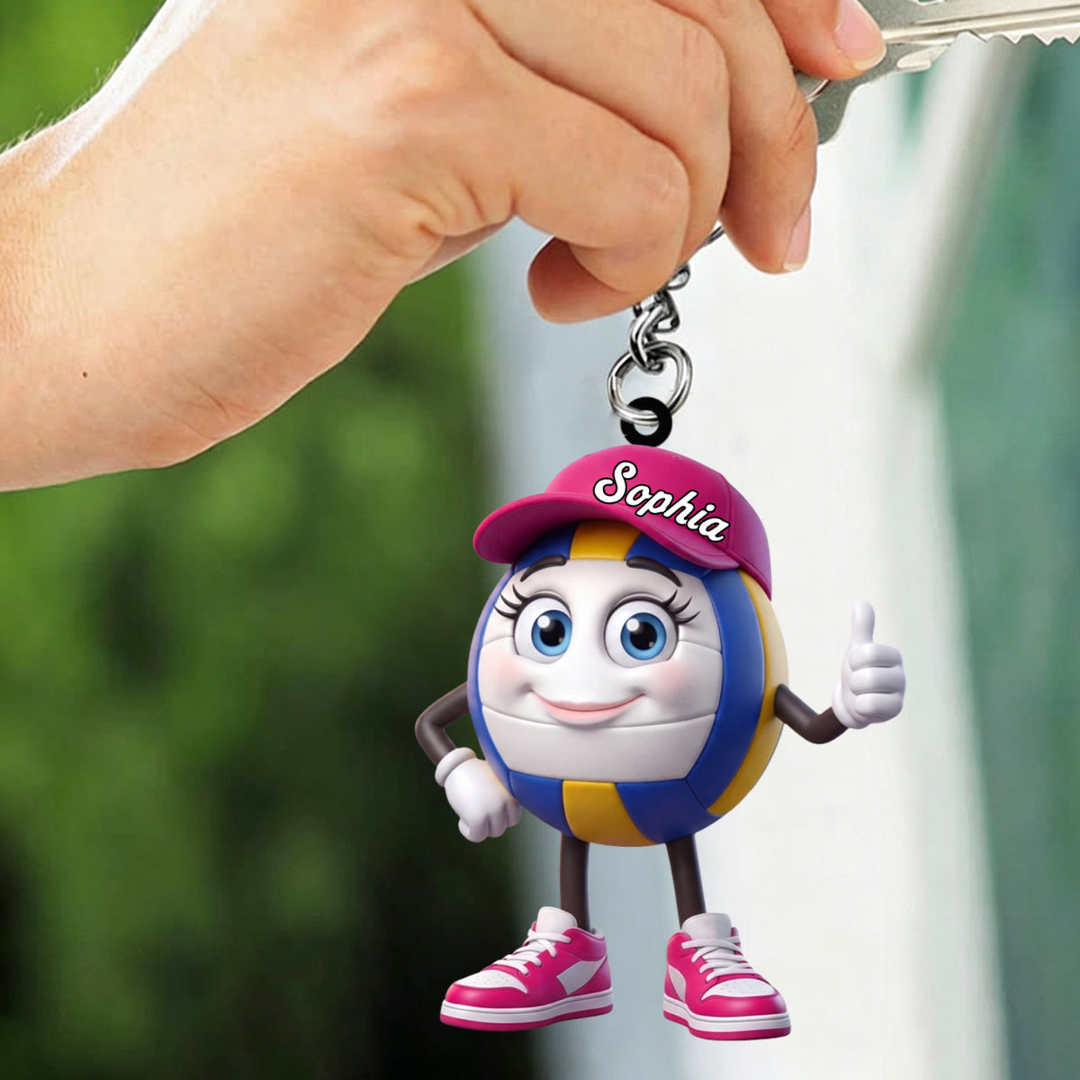 Thumbs up! Volleyball Player Keychain - Personalized Cute Volleyball Mascot Keychain