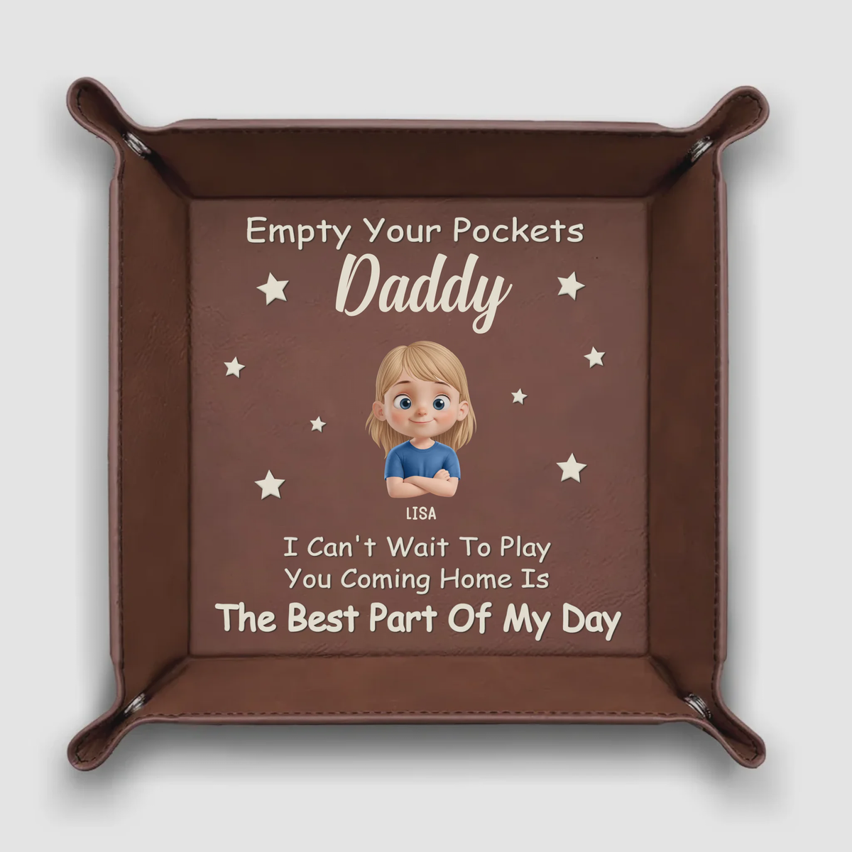 Empty Your Pockets, Fill Our Hearts - Family Personalized Leather Valet Tray Gift For Dad, Grandpa