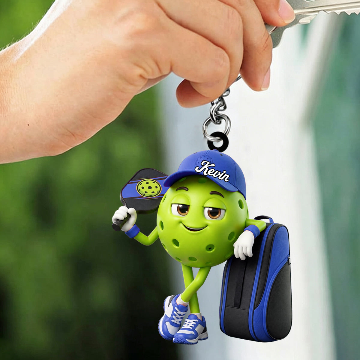 Pickleball Mascot Holding Paddle & Sports Bag Keychain  - Personalized Gift for Pickleball Enthusiasts