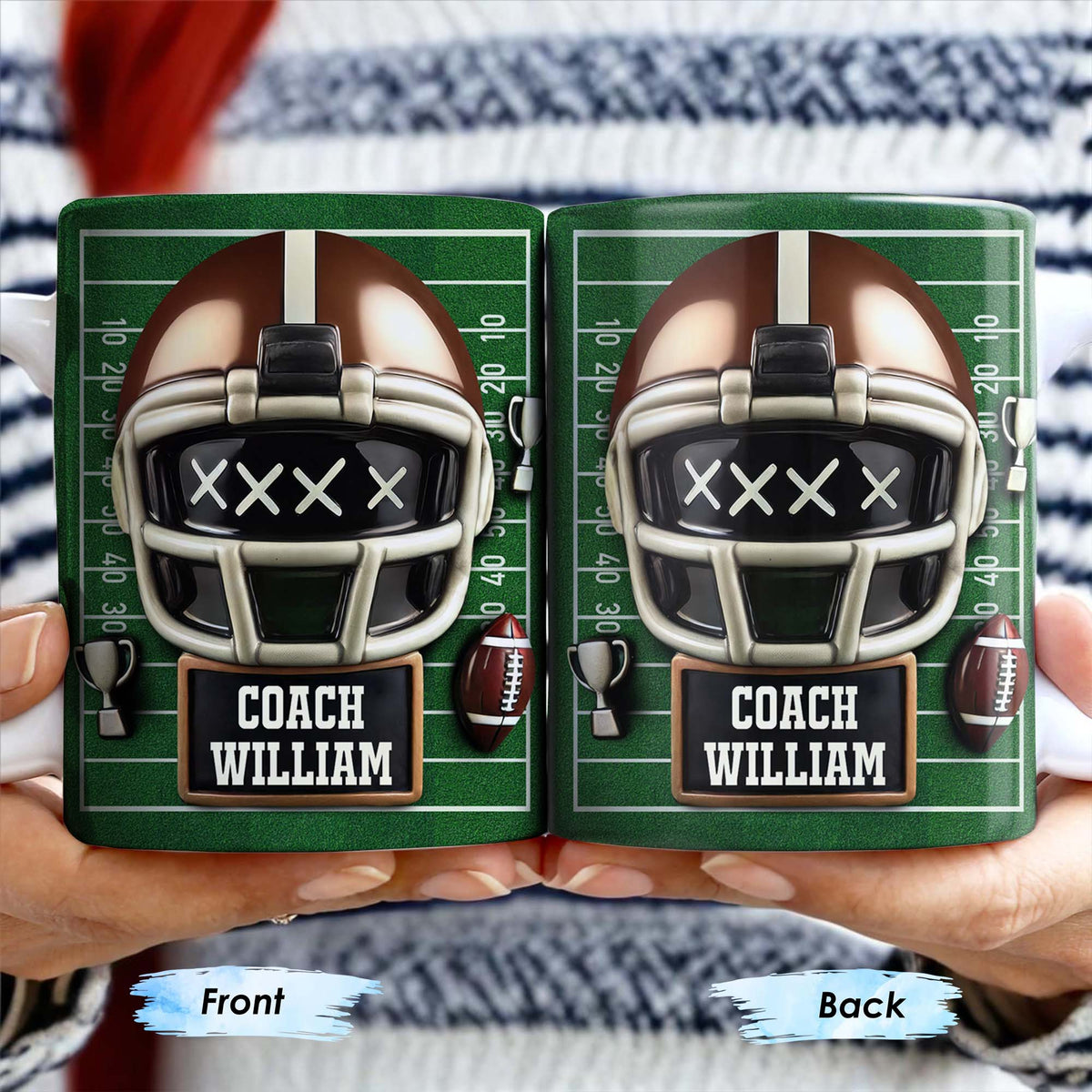 Football Helmet and Trophy, Personalized Coffee Mug, Gift For Coaches and Sports Fans