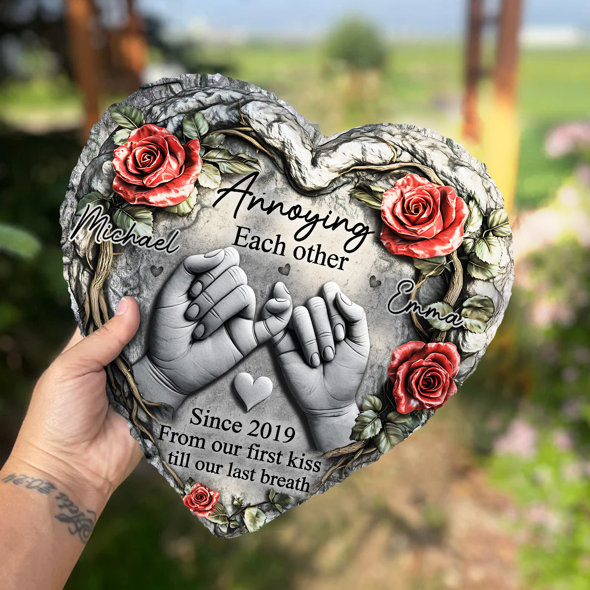 Till Our Last Breath - Personalized Couple Heart Shaped Garden Stone Slate