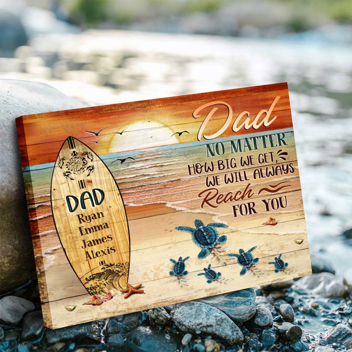Dad No Matter How Big We Get Canvas Art – Father’s Day Personalized Sea Turtles Name