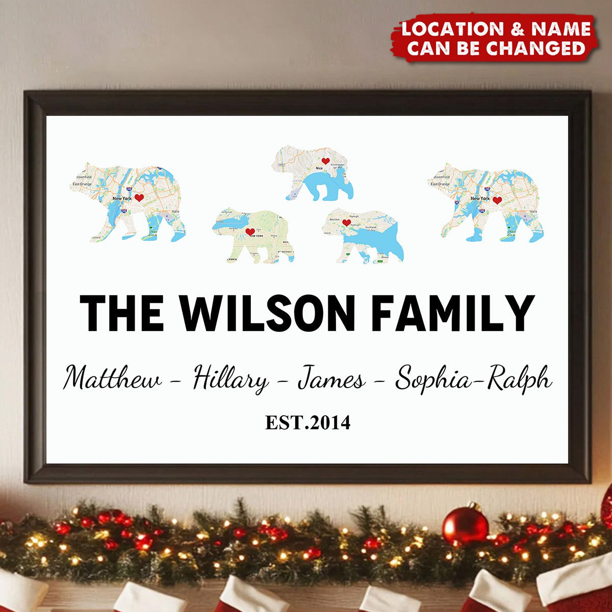 Bear Family Retro Map Personalized Poster