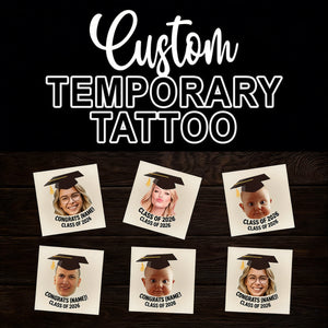 Congratulations Class Of 2026, Custom Temporary Tattoo With Personalized Photo, Text Name And Hashtag, Fake Tattoo, Graduation Gift