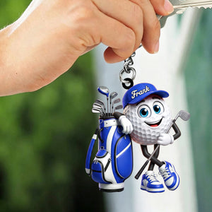 Holding Golf Club Golf Ball Keychain - Personalized Golf Mascot Keychain Gift for Male & Female Golfer