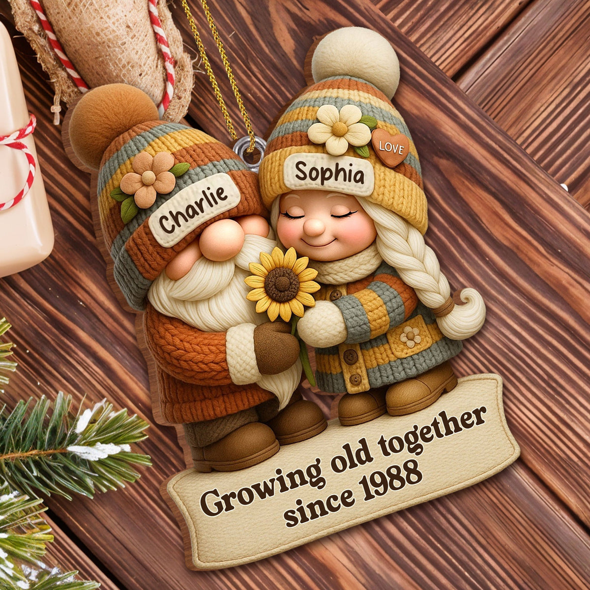 Growing Old Together Couple - Personalized Wood Ornament Gift For Couples