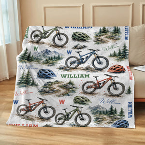 Personalized Mountain Bike Blanket, Custom Name MTB Blanket for Kids Boy Men