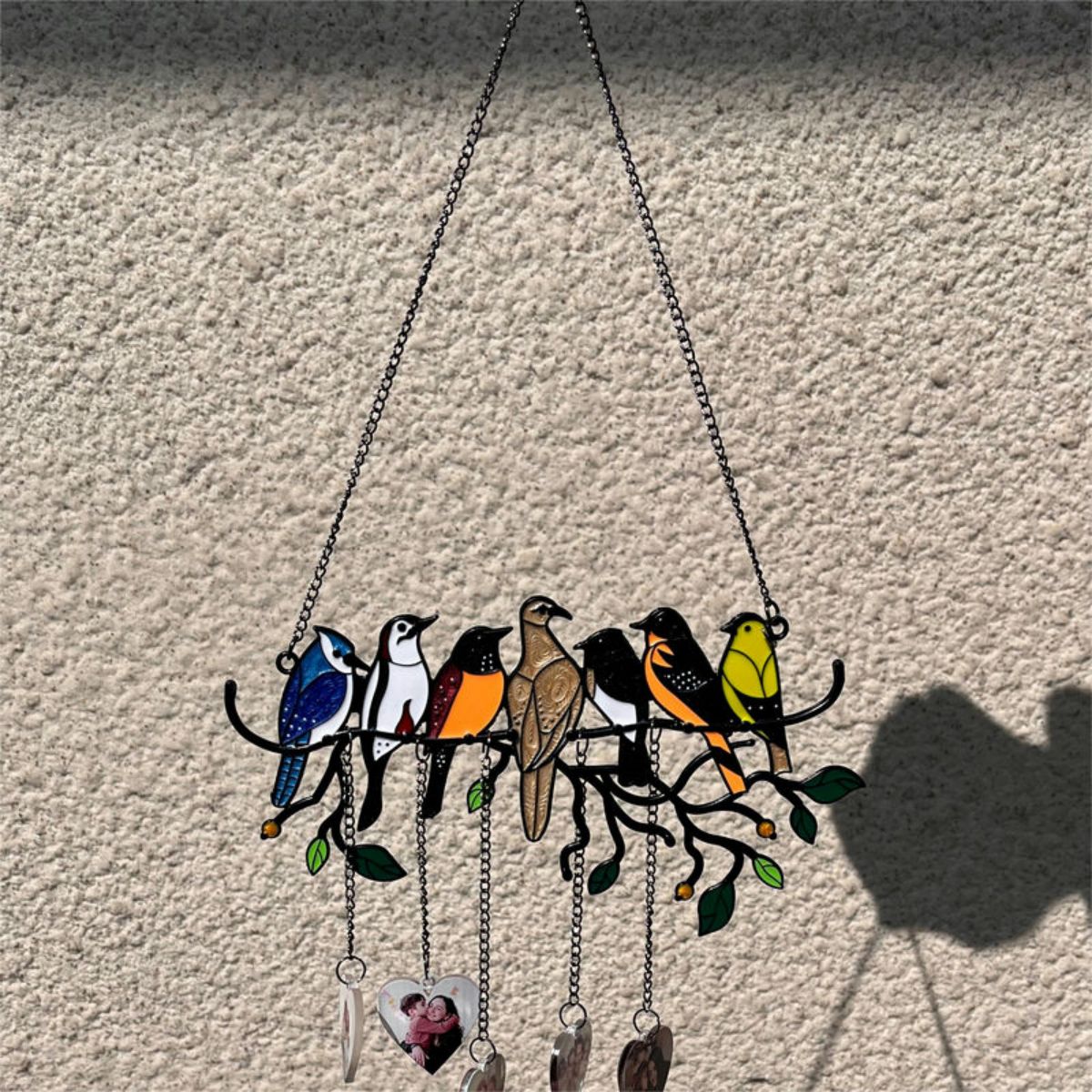 Personalized Family Photo Birds Colorful Window Pendant