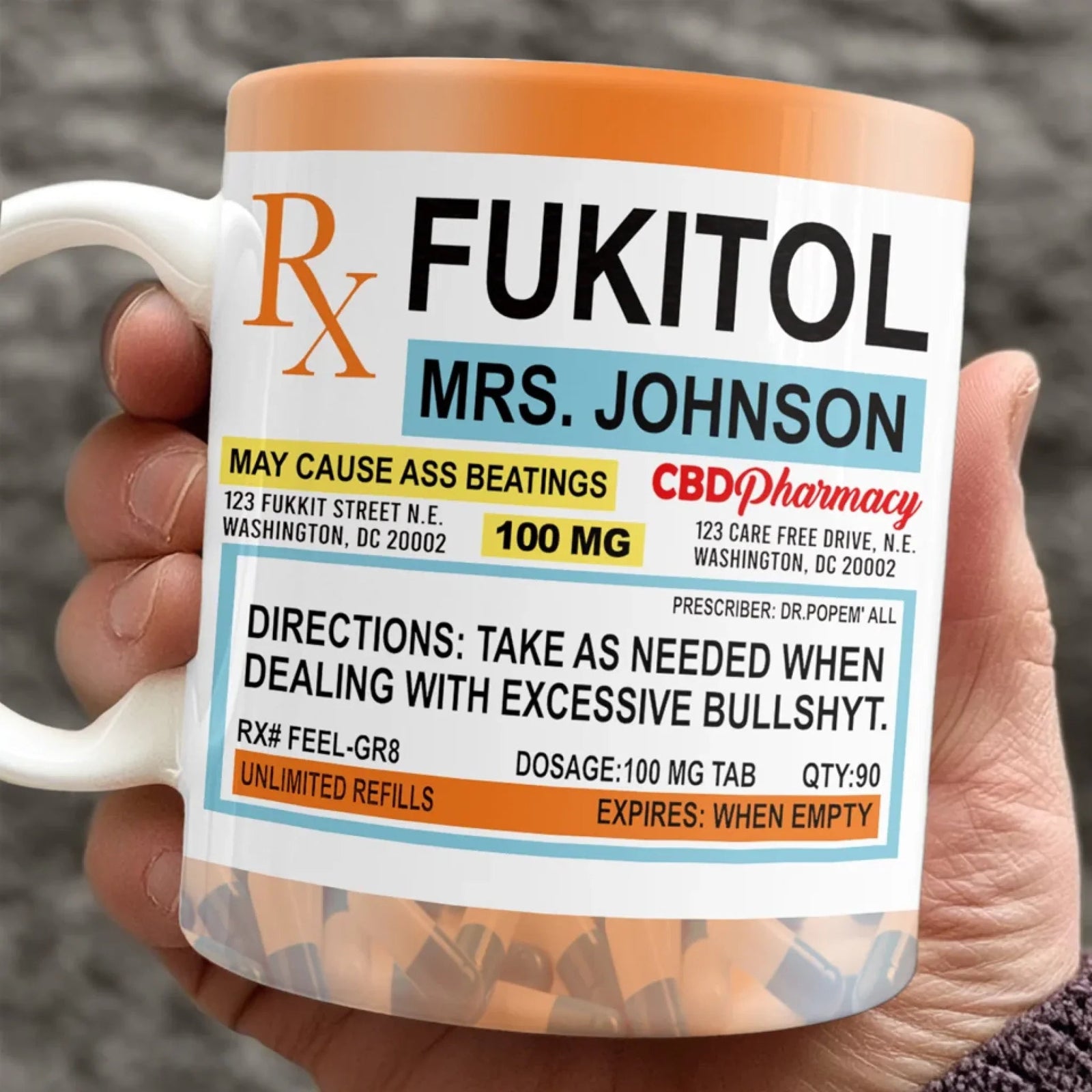 Fukitol Rx Prescription For Recharging Your Mind And Soul - Personalized Custom Mug For Friend, Sisters, Family Members, Coworkers