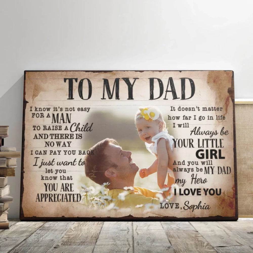Personalized To My Dad Canvas Poster, Custom Photo And Name,Father's Day Gift For Dad