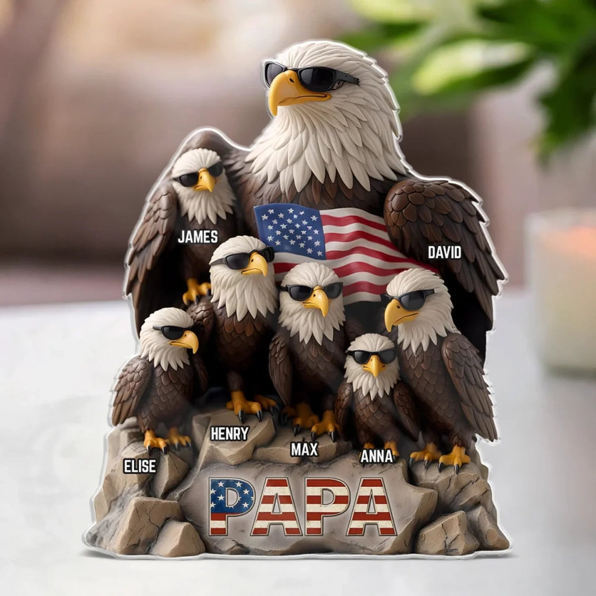 Be Cool And Spead Your Wings - Eagle Family Personalized Standing Plaque, Gift For Dad Grandpa