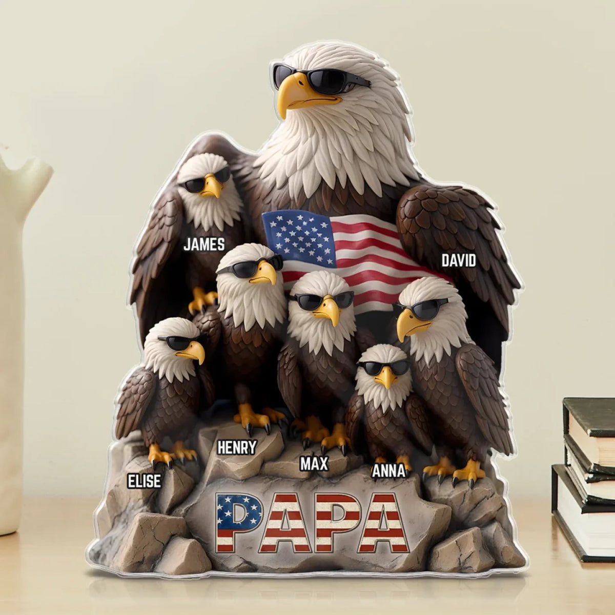 Be Cool And Spead Your Wings - Eagle Family Personalized Standing Plaque, Gift For Dad Grandpa