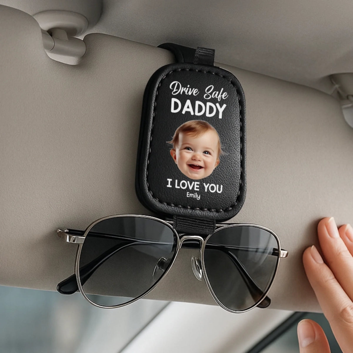 Custom Photo Drive Safe Daddy, Love Always - Family Personalized Custom Sunglasses Holder For Car Visor - Father's Day, Gift For Dad, Grandpa