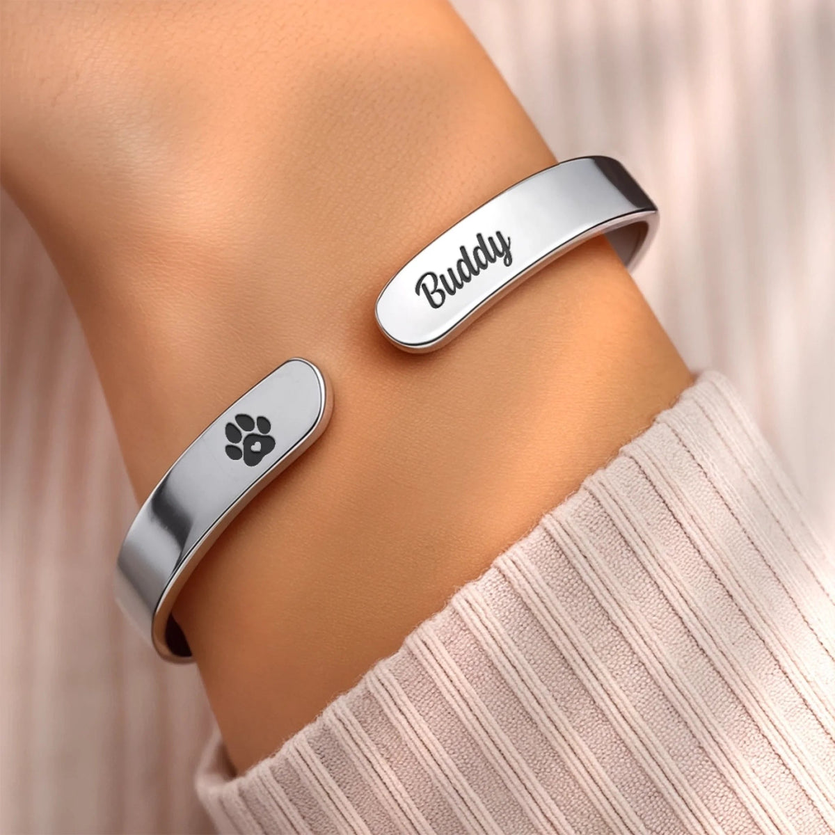 With Me Always - Memorial Personalized Custom Bangle Bracelet Cuffs - Sympathy Gift For Pets