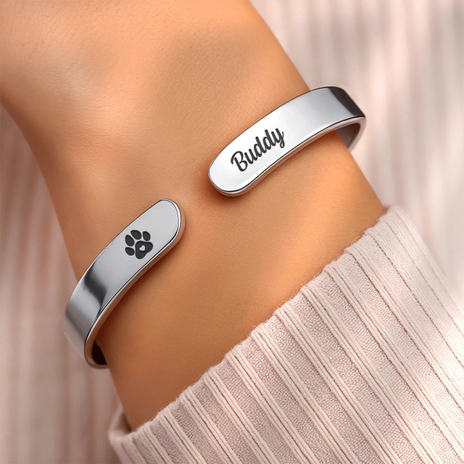With Me Always - Memorial Personalized Custom Bangle Bracelet Cuffs - Sympathy Gift For Pets