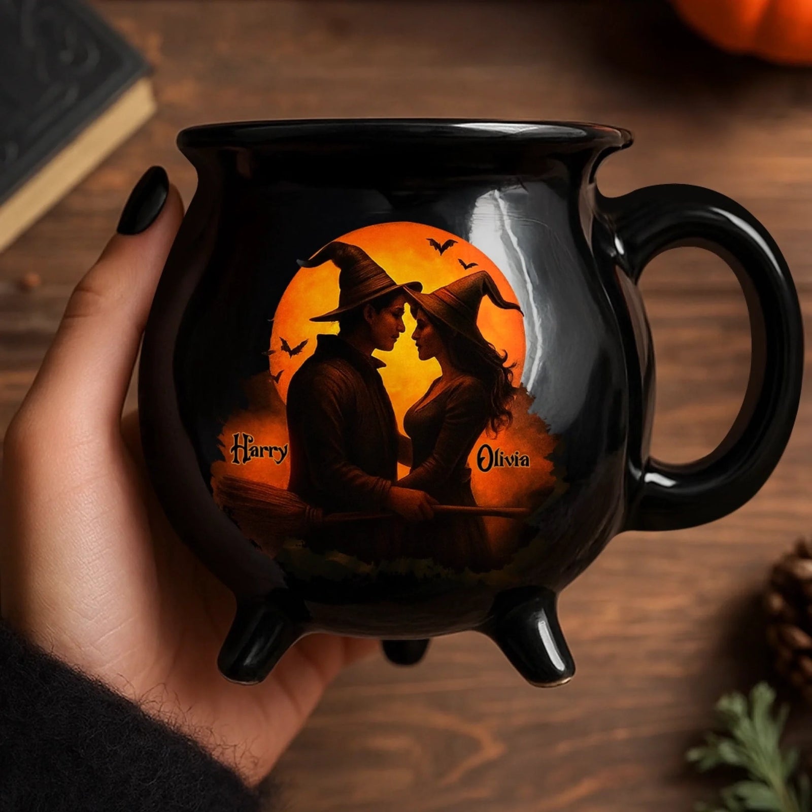 Him And Her - Two Souls One Magic - Personalized Anniversary Halloween Witch Cauldron Coffee Mug