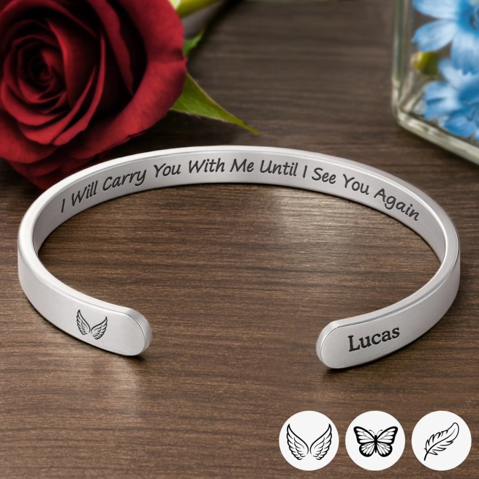 I Will Carry You With Me - Memorial Personalized Custom Bangle Bracelet Cuffs - Sympathy Gift For Family Members