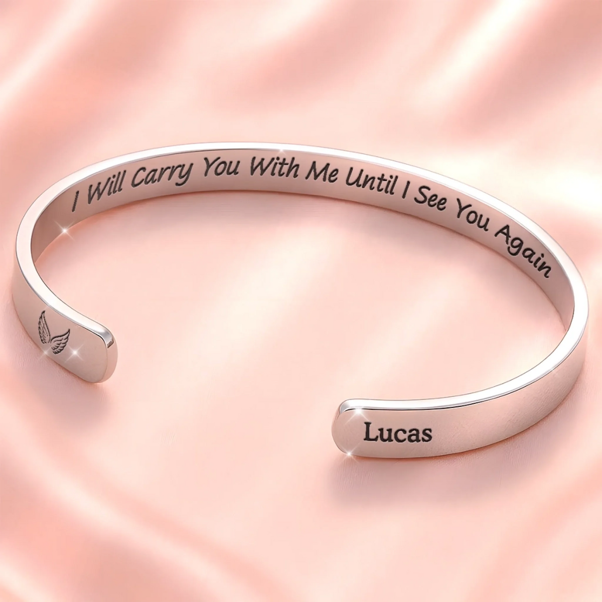 I Will Carry You With Me - Memorial Personalized Custom Bangle Bracelet Cuffs - Sympathy Gift For Family Members