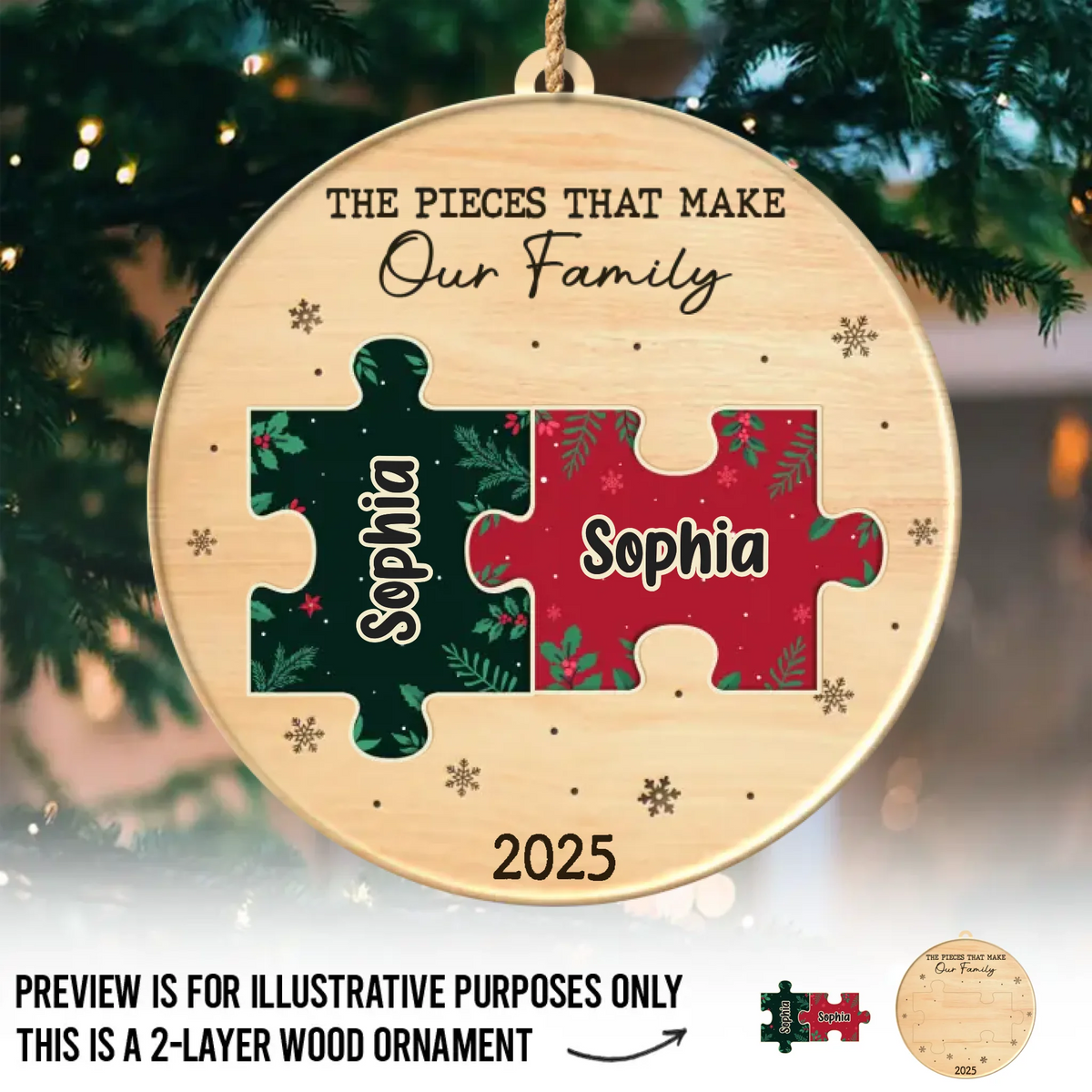 Custom Double Layer Wooden Ornament - Personalized Christmas Birthday Gifts For Mom, Dad, Brother, Sister, Kids - All The Pieces Of Us