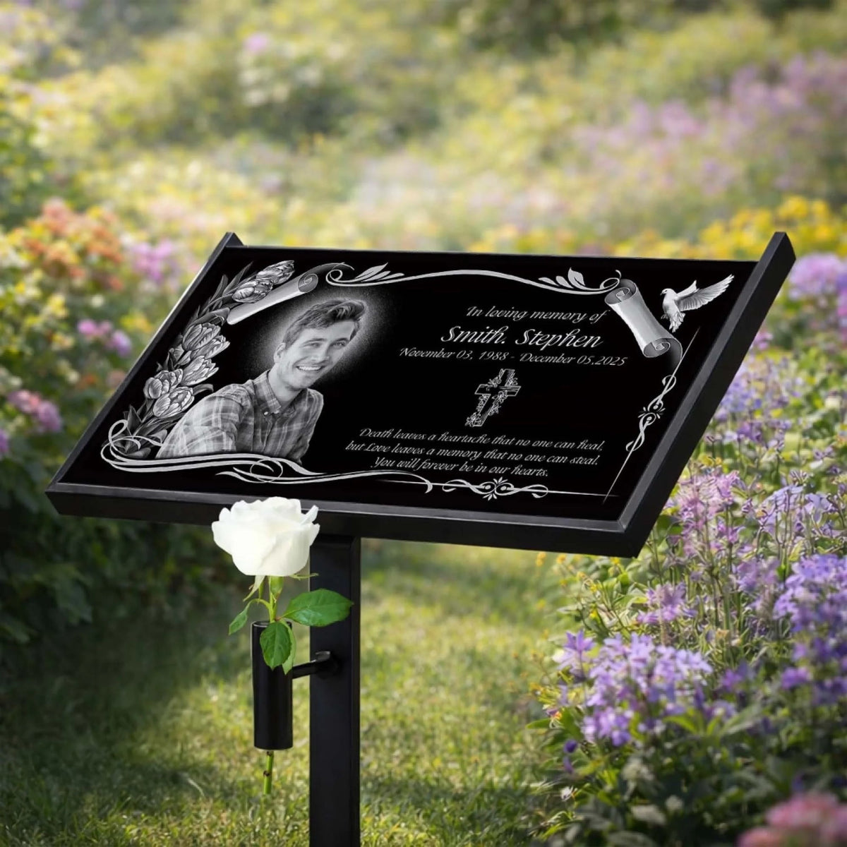 Love Leaves A Memory That No One Can Steal - Personalized Granite Headstone With Stand , Memorial Gift, Sympathy Gift For Loss Of Loved One