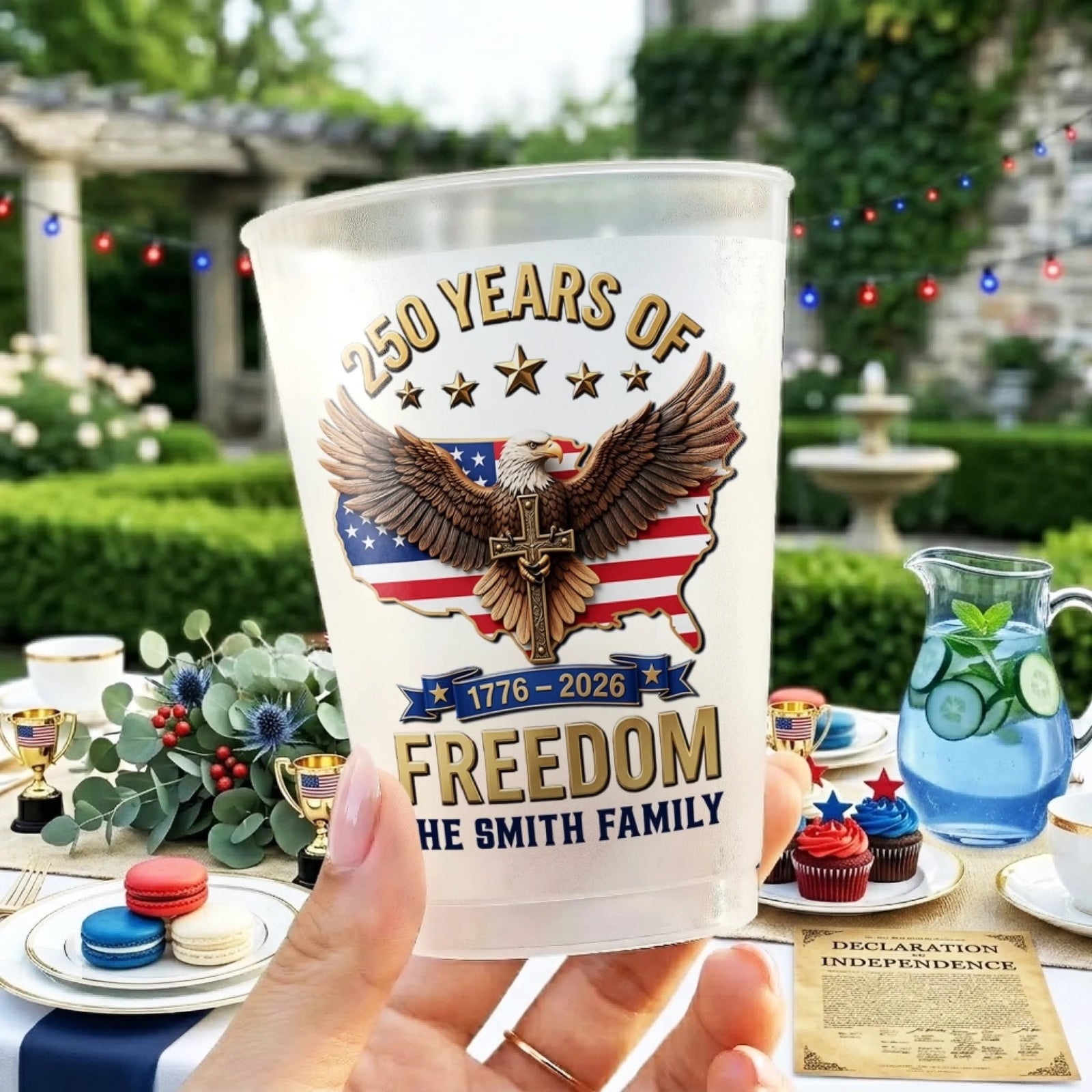 Custom Party Cups - Personalized America 250th Anniversary Gifts For Mom, Dad, Brother, Sister, Kids - Born To Stand Strong