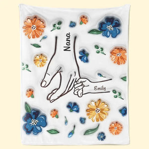 Personalized Hand in Hand Flower Blanket Gift For Mom, Grandma