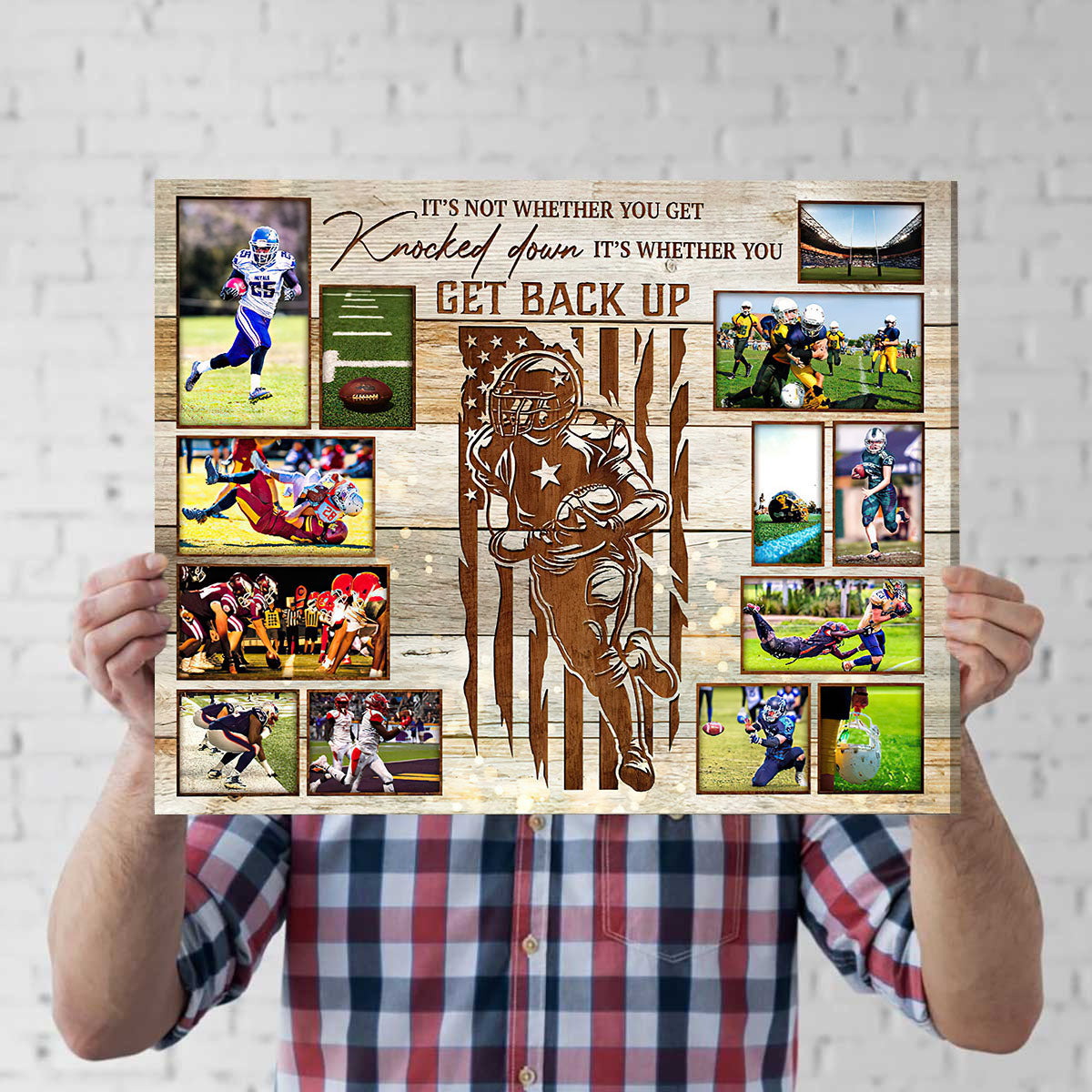 Personalized American Football Player Photo Collage Canvas Poster,Coach Gift