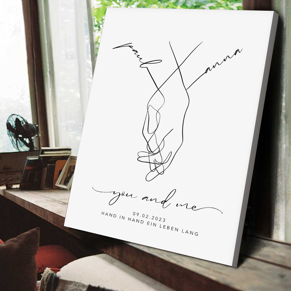 Personalized with name date canvas,hand in hand bride and groom,Wedding gift