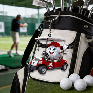 Golf Player On Golf Cart Keychain  – Personalized Gift For Golf Lovers