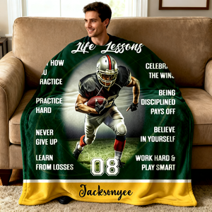 Personalized Football Life Lessons Blanket – Gift for American Football Player, Custom Photo Sport Blanket