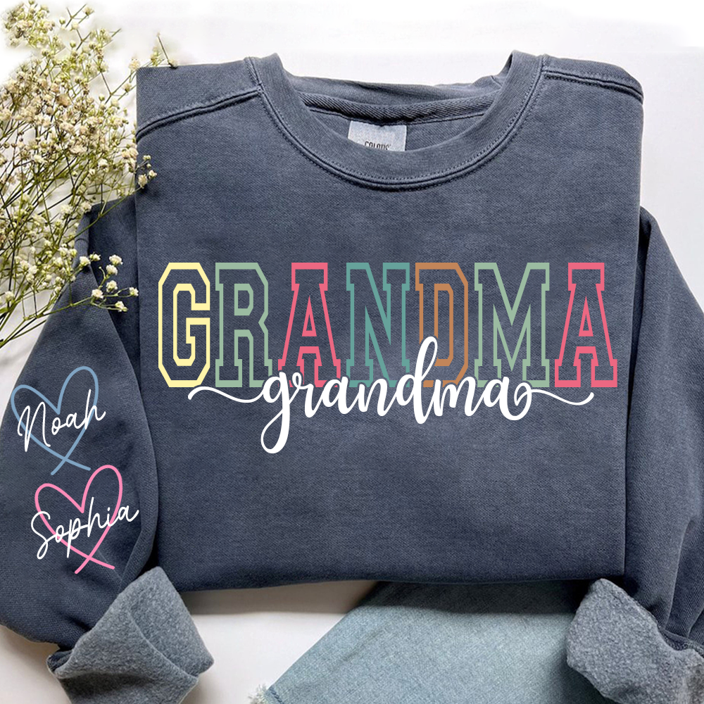 Personalized Grandma Name Sweatshirt, Warm Gift for Grandma And Grandchild