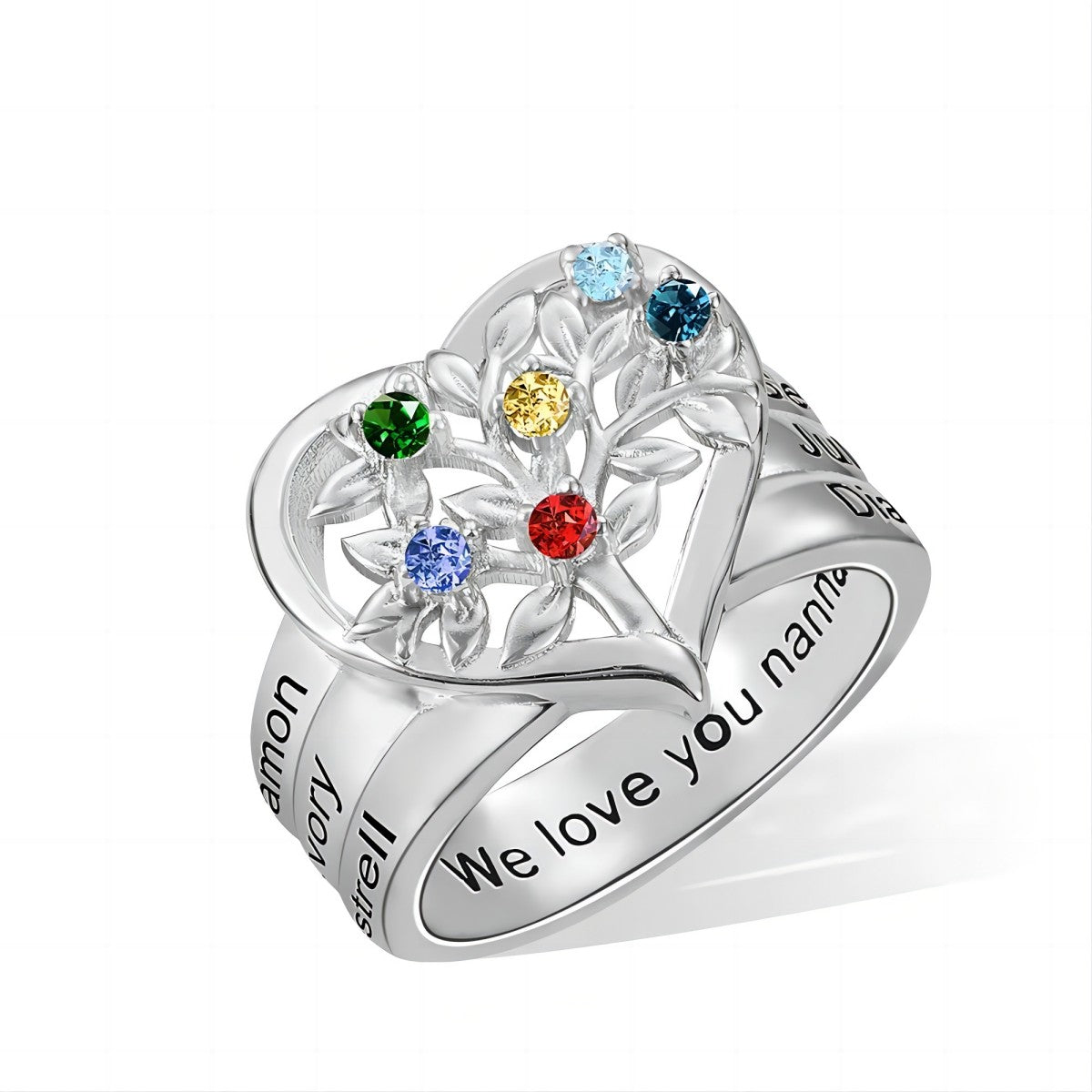 Personalized Family Tree Heart Ring Gift for Grandma