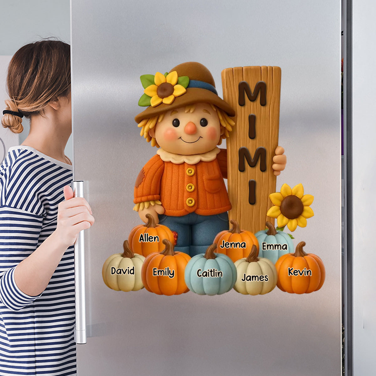 Grandma Scarecrow Standing Grandkids Pumpkins Personalized Decal