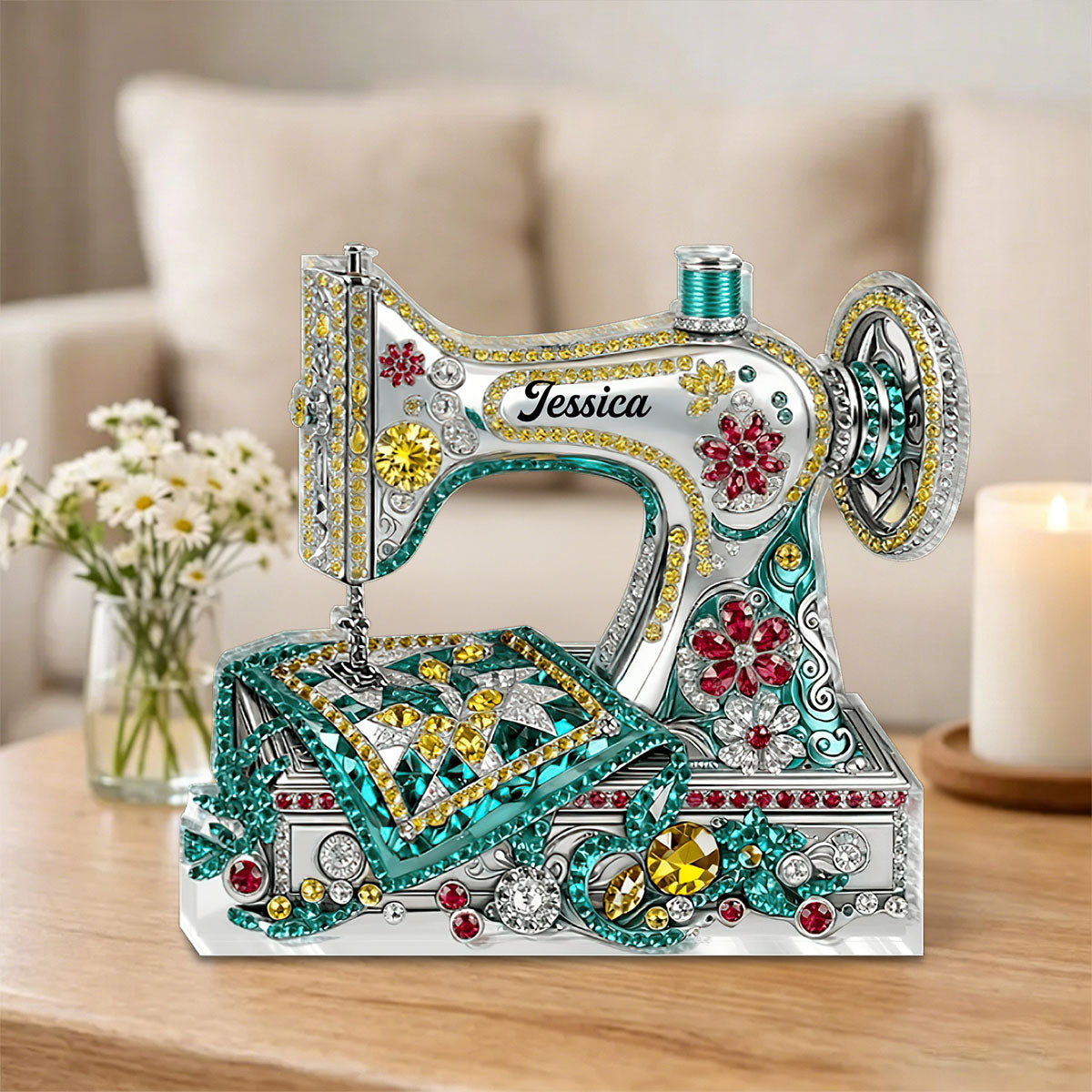 Personalized Sewing Machine Shaped Acrylic Plaque - Gift for Mom, Grandma & Daughter