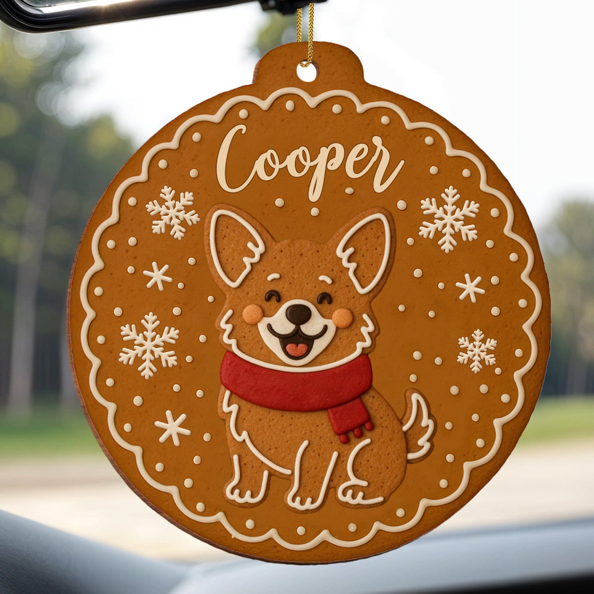 Cheerful Dog With Festive Scarf And Snowflakes, Personalized Wood Ornament, Gift For Dog Lovers