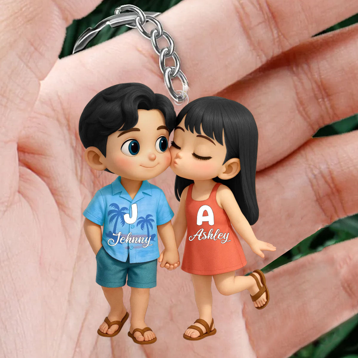Cute Cartoon Couple Summer Vibe Personalized Acrylic Keychain