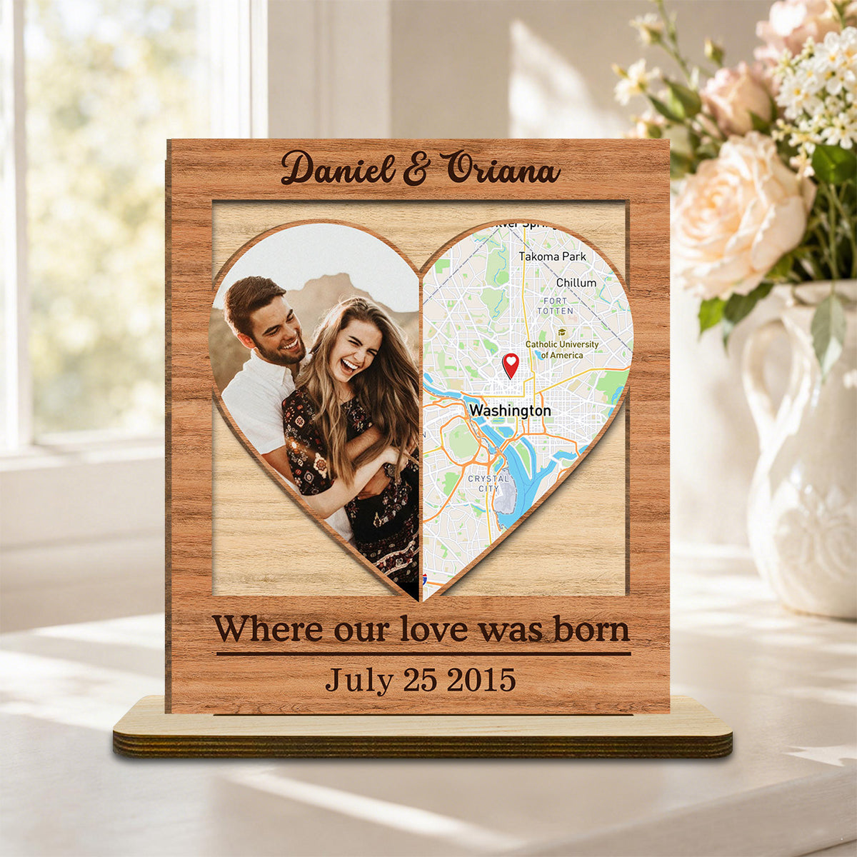 Our Love - Personalized Couple Custom Wood Plaque With Flat Base
