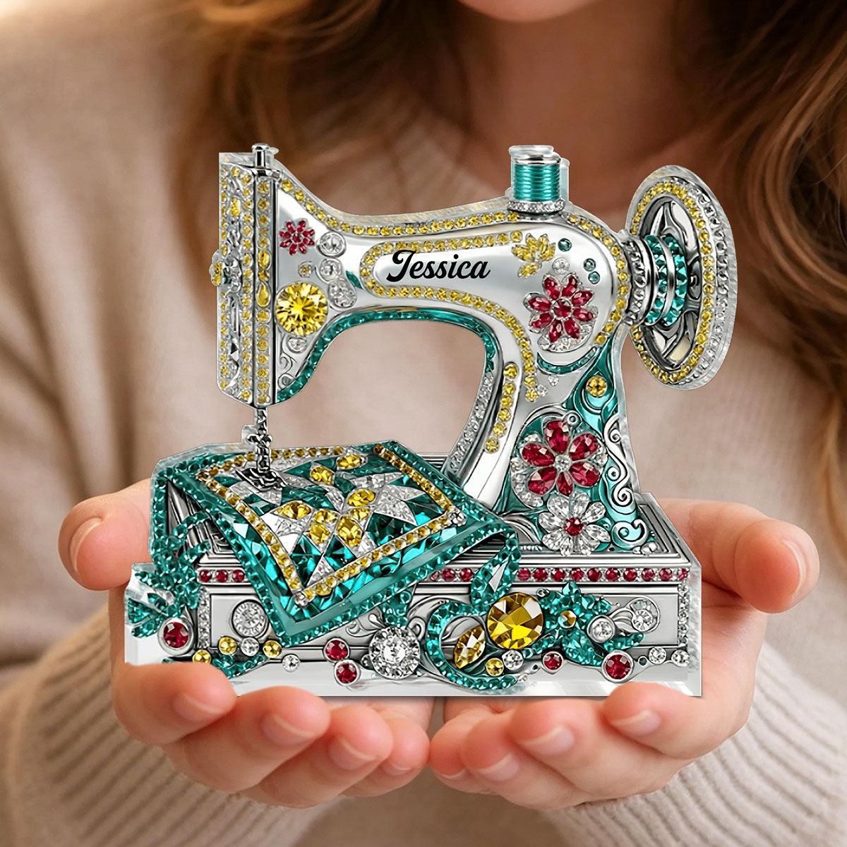 Personalized Sewing Machine Shaped Acrylic Plaque - Gift for Mom, Grandma & Daughter