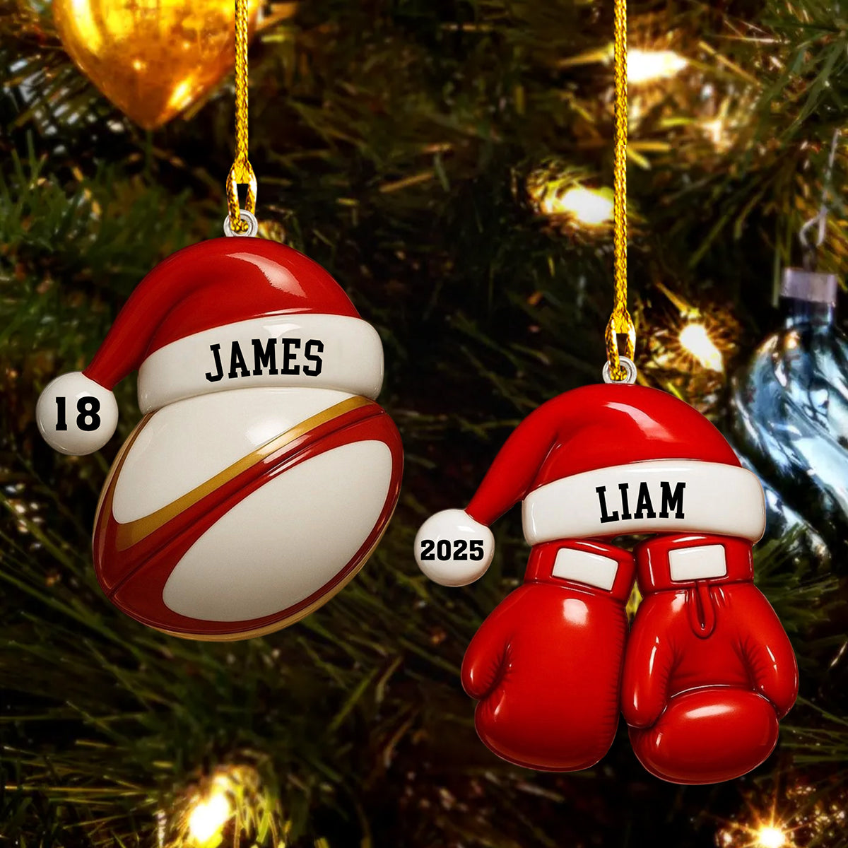 Santa Hat - Personalized Rugby Lacrosse Cricket Boxing Wood Ornament Gift For Sports Fans And Athletes