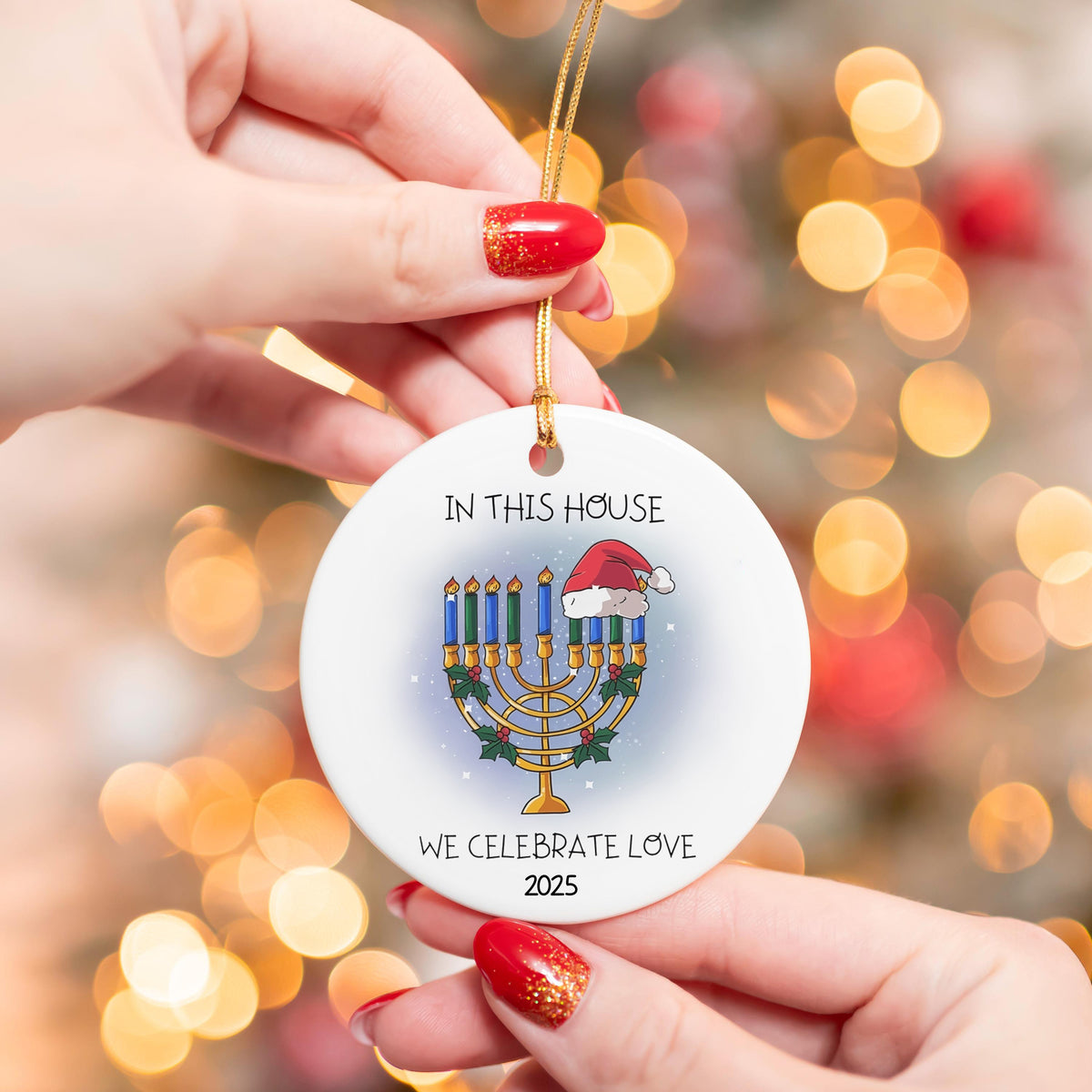 Personalized Circle Ceramic Ornament Jewish and Christian Family Decorations Hanukkah Gift