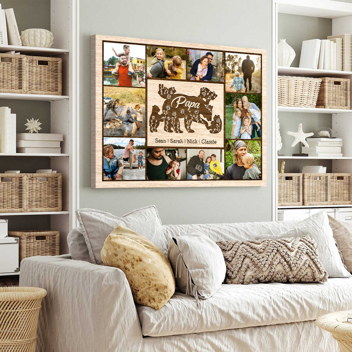 Papa Bear With Kid Personalized Daddy Bear Sign Canvas Poster Father’s Day Gift