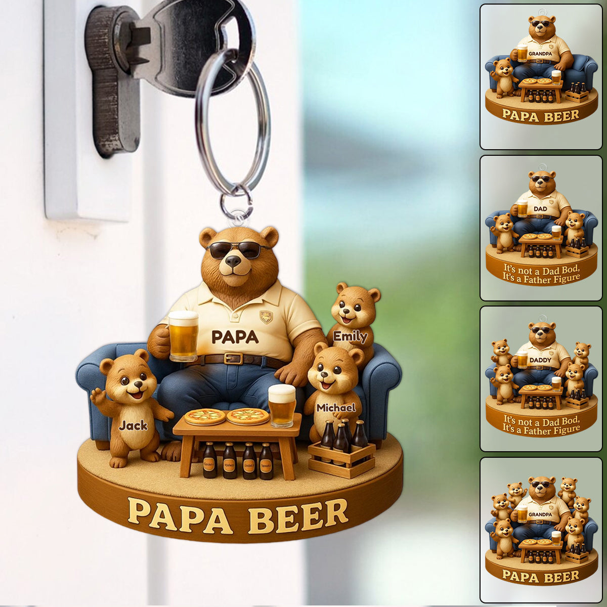 Bear Dad Bod Acrylic Keychain Personalized Gifts For Dad