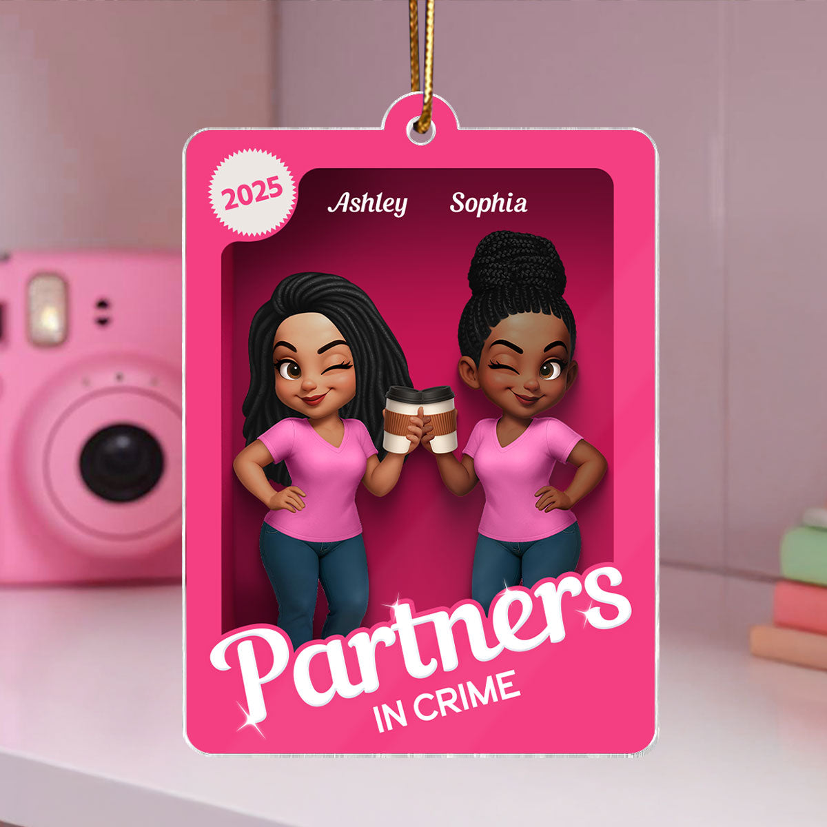 Besties Sisters Pink Toy Box Personalized Acrylic Ornament, Gift for Besties, Best Friends